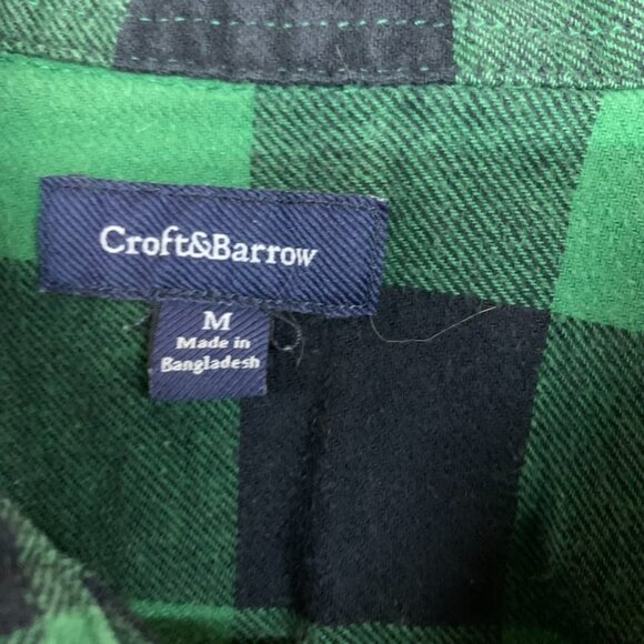 Croft & Barrow Mens Medium Button Shirt Plaid Green Flannel Long Sleeve Collared - Picture 6 of 16